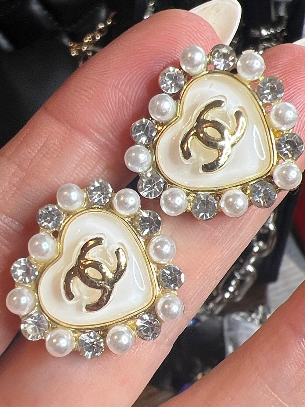 Gold Heart Pearl & Crystal Earrings - Ivory